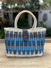 Load image into Gallery viewer, NEW Blue Rainbow Mini Bag With Espresso Leather Closure.
