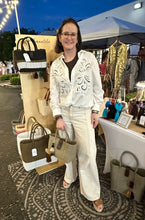 Load image into Gallery viewer, Mini Champagne Tote Bag /  Dark Brown Leather Magnetic Snap Closure
