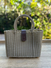 Load image into Gallery viewer, Mini Champagne Tote Bag /  Dark Brown Leather Magnetic Snap Closure
