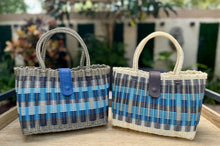 Load image into Gallery viewer, NEW Blue Rainbow Mini Bag With Espresso Leather Closure.
