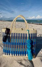 Load image into Gallery viewer, Large Blue Crema Rainbow Beach Bag
