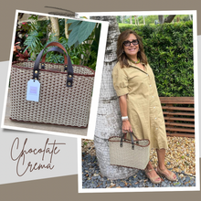 Load image into Gallery viewer, NEW Chocolate Crema Triple Weave Handbag / Dar Brown Leather Handles
