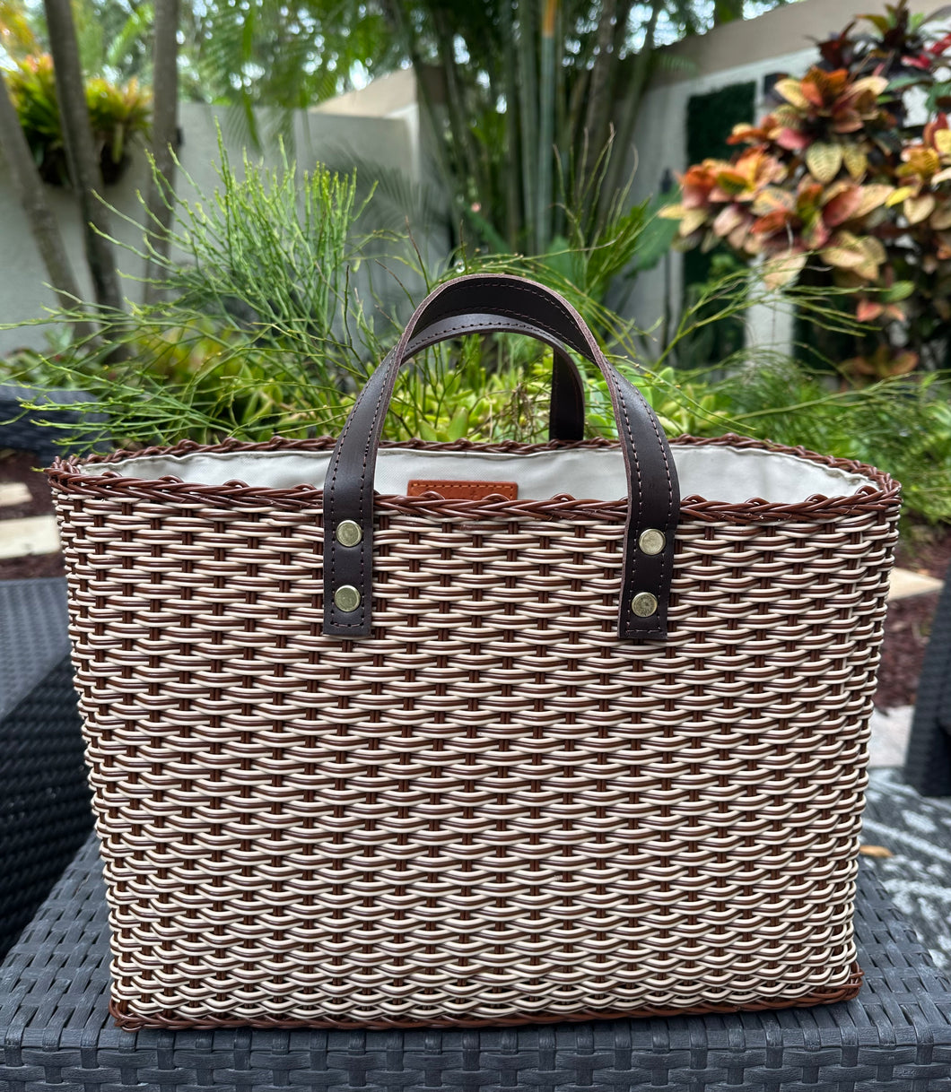 NEW Fully Lined Brown Triple Weave Bag / Leather Handles