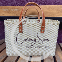 Load image into Gallery viewer, New Crema Triple Weave Handbag With Real Leather Camel Handles
