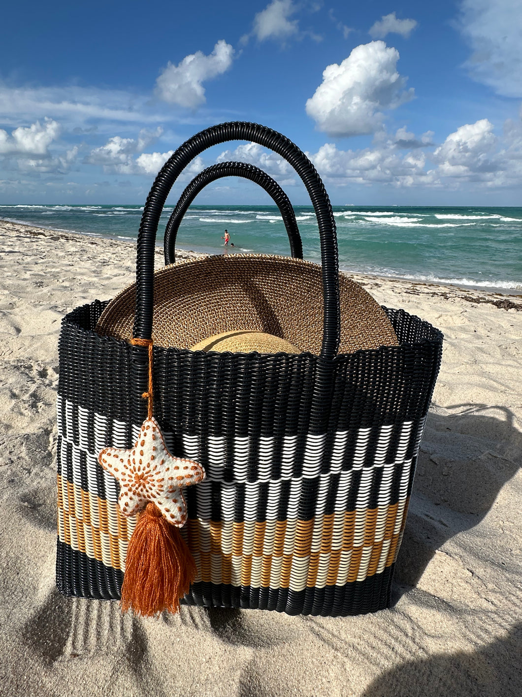 Large Beach Tote Bag 💛🧡🤍🖤