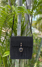 Load image into Gallery viewer, New Medium Black Crossbody With  Real Leather Black Strap &amp; Magnetic Snap Closure.
