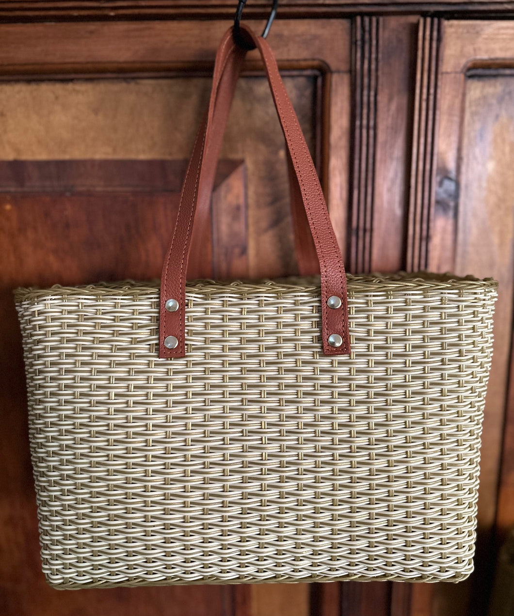 New Gold Crema Triple Weave Bag With Long Genuine Leather Strap