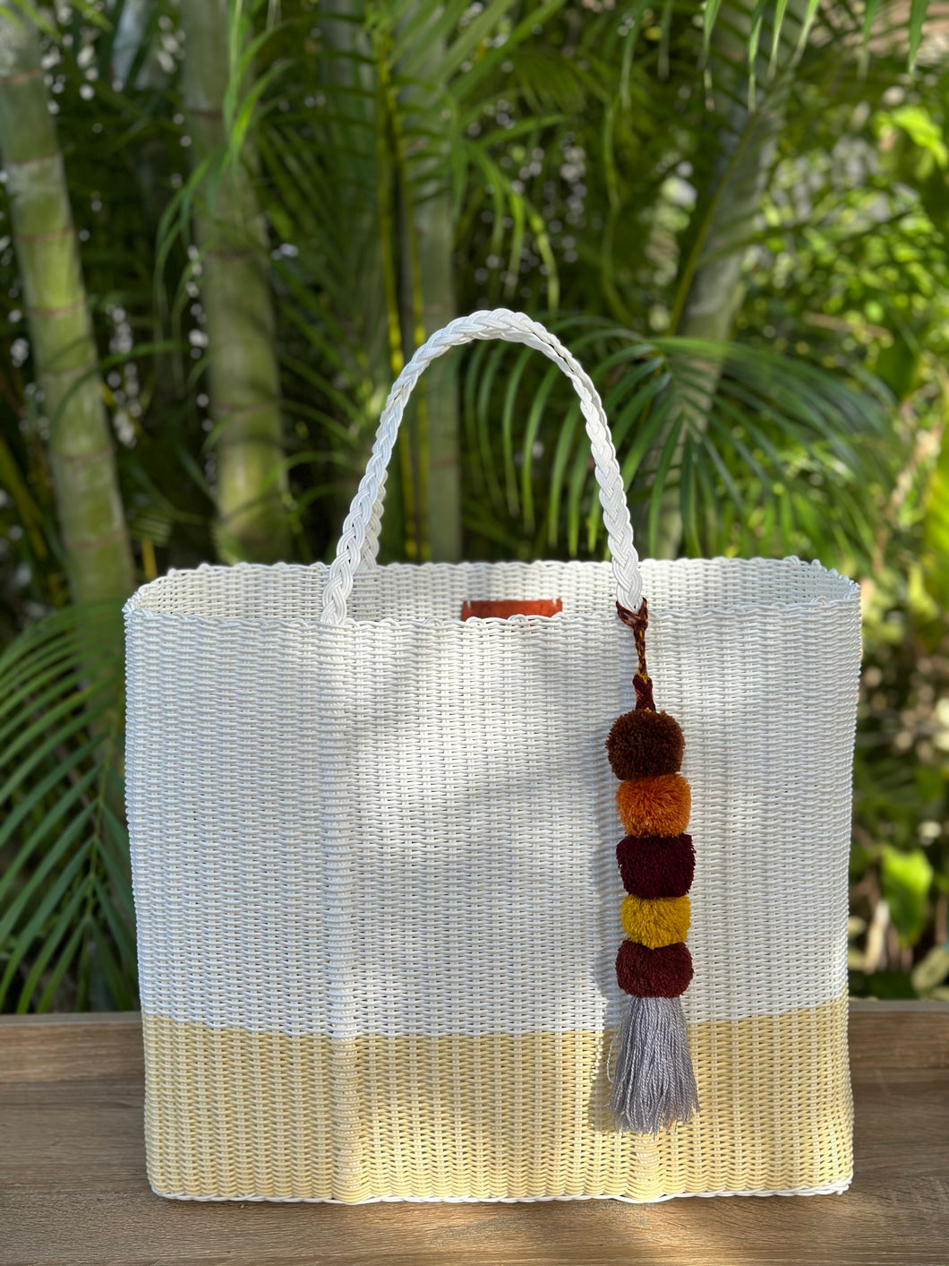 New Large Crema White Beach Bag With Braided Handles