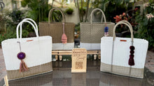 Load image into Gallery viewer, Large White Champagne Beach Bag with Champagne Handles.      Coming back soon.
