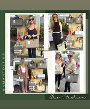 Load image into Gallery viewer, Black Triple Weave Handbag With Black Leather Handles And Magnetic Leather Strap.      Coming back soon.
