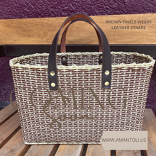 Load image into Gallery viewer, New Crema Brown Triple Weave Handbag / Dark Brown Leather Handles.                                 Coming back soon.
