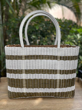 Load image into Gallery viewer, X-large Fully Lined White Gold Stripes Beach bag
