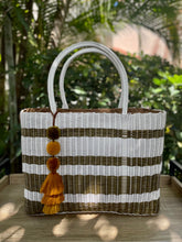 Load image into Gallery viewer, X-large Fully Lined White Gold Stripes Beach bag
