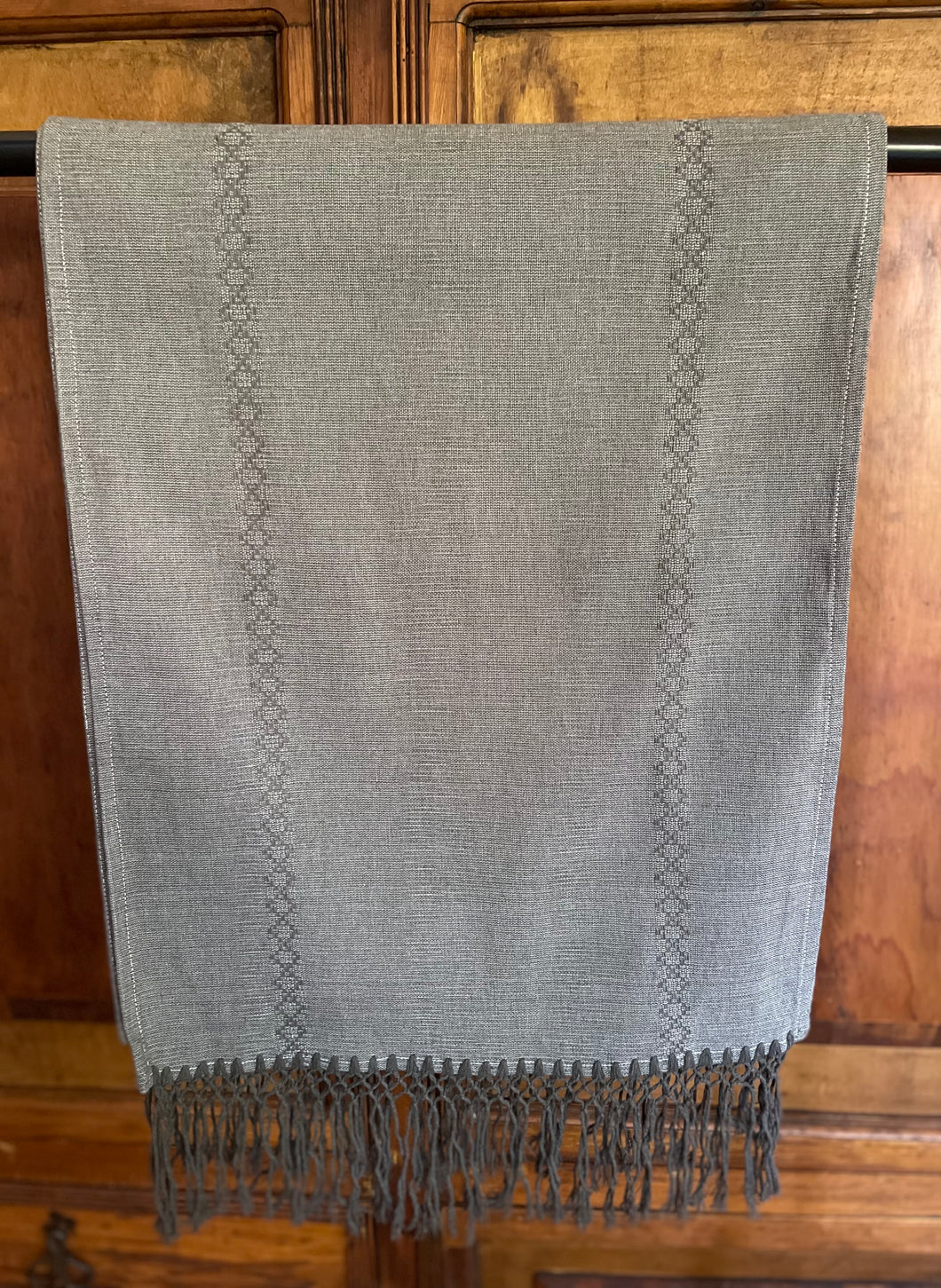Isthmus Steel Gray table Runner/ Bed End Loose Fringe trim