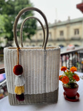 Load image into Gallery viewer, Fully Lined White/ Champagne Base Tall Tote Bag
