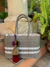 Load image into Gallery viewer, Fully Lined Everyday Champagne/ White Lines Tote Bag.
