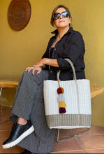 Load image into Gallery viewer, Fully Lined White/ Champagne Base Tall Tote Bag
