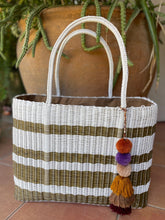 Load image into Gallery viewer, X-large Fully Lined White Gold Stripes Beach bag
