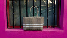 Load image into Gallery viewer, Fully Lined Everyday Champagne/ White Lines Tote Bag.
