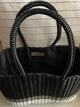 Load image into Gallery viewer, Black-Beige-White Tall Tote Bag ( 2 styles Fully Lined or Unlined ). Coming back soon.
