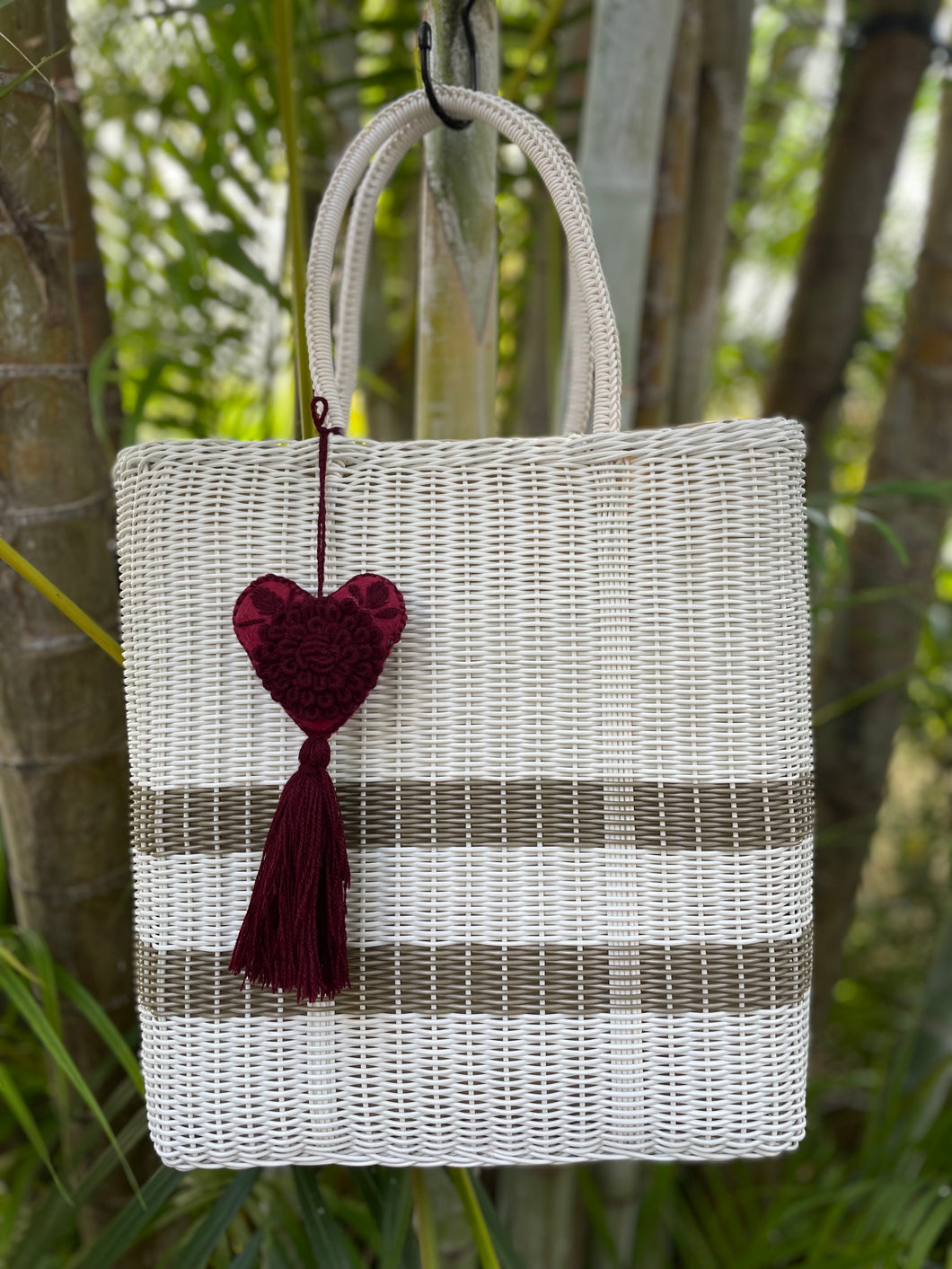 Fully Lined White with Champagne lines Tall Tote Bag