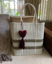Load image into Gallery viewer, Fully Lined White with Champagne lines Tall Tote Bag

