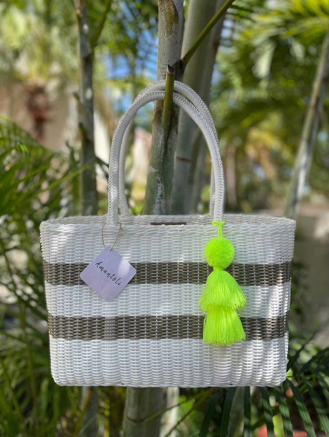 Everyday White / Champagne Lines Tote Bag (2 options, fully lined or unlined)