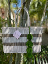 Load image into Gallery viewer, Everyday White / Champagne Lines Tote Bag (2 options, fully lined or unlined)
